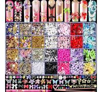 3D Nagel Charms e Gemme per Unghie, dolci Strass e Charms per Unghie Y2K, Varietà di Farfalle Fiocchi Lune Stelle Fiori Junk Case Charms Perle Dorate Decorazioni per Unghie