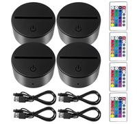 3D Night LD Lampada Bse,4 Pezzi 7 Colori 3D Night Light Base Con 4 Telecomando E Cavo USB,Basi Per Lampade A LED Notturne 3D，Base Luminosa A LED 3D Per Bar,Camera Da Letto,Acrilico,Plexiglass,Negozi