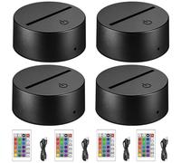 3D Night LED Lampada Base,4 Pezzi 16 Colori 3D Night Light Base Con Telecomando E Cavo USB,Base Luminosa A LED 3D,Basi Per Lampade A LED Notturne 3D Per Acrilico,Plexiglass,Negozio,Bar,Camera Da Letto