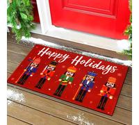 3D Nutcracker Christmas Mat Happy Holidays Indoor-Outdoor Red Porch Carpet Home Decor For Winter Welcome Guests Doormats-60x90cm