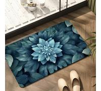 3D of blue green leaf petal flower pattern floor mat, polyester fabric, machine washable, suitable for bedroom living room-50x80cm