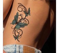 3D Old School Style Blue Butterfly Temporary Tattoo Stickers, Waterproof Fake Tattoos Last for 2-5 Days