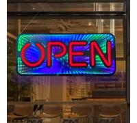 3D Open Neon Sign, 19inches Ultra Bright Infinity Mille Layer Specchio Pizza Luce per Pizzeria Decorazione Cucina Ristorante Bar Regalo (Cambiare colore Aprire)