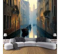 3D Paesaggio Del Canale Antico Di Venezia Carta Da Parati Panoramica In Seta, 250L × 175A Cm,Riflesso Dell'Acqua Grandi Murali, Poster Per Soggiorno, Camera Da Letto,Marrone
