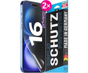 3D Pellicola protettiva per schermo per Apple iPhone 16 Privacy [2 pezzi | smart engineered] - Anti-Spia, Case-friendly, Non Vetro Temperato ma Pellicola Protettiva TPU, Anti-spy