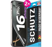 3D Pellicola protettiva per schermo per Apple iPhone 16 Pro Privacy [2 pezzi | smart engineered] - Anti-Spia, Case-friendly, Non Vetro Temperato ma Pellicola Protettiva TPU, Anti-spy