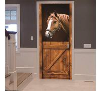 3D Porta Murale Cavallo marrone, casetta per cavalli Poster Adesivi per porte 3D in PVC Adesivo per Porta, Home Decorazione Pellicola Decorativa Carta Autoadesiva Cameretta,77x200cm.