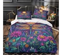 3D Print 3 Pcs Bedding Set Bed Decor Design Dragonfly Night Duvet Cover Washable Wrinkle-Resistant for Children,Boys,Women Fantasy Comforter Cover Single（135x200cm）