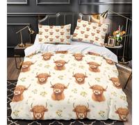 3D Print 3 Pcs Bedding Set Bed Decor Zipper Closure Design Super Soft Highland Cattle Quilt Cover Hypoallergenic Easy Care for Teens,Youth,Children Vintage Animal Duvet Cover Single（140x200cm）
