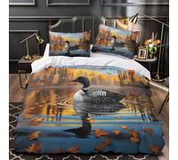 3D Print 3 Pcs Bedding Set Bedroom Decor Zipper Closure Design Super Soft Autumn Duck Duvet Cover Durable Easy Care for Teenagers,Women,Boys Nature Painting Comforter Cover Super king（260x220cm）