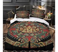 3D Print 3 Pcs Bedding Set Bedroom Decor Zipper Closure Extra Soft Aztec Calendar Duvet Cover Durable Hotel Quality for Girls,Youth,Adults Ancient Mesoamerican Comforter Cover King（220x240cm）
