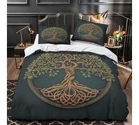 3D Print 3 Pcs Bedding Set Bedroom Decor Zipper Closure Extra Soft Celtic Tree Duvet Cover Durable Hotel Quality for Girls,Youth,Adults Nature Fantasy Comforter Cover Single（135x200cm）