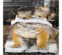 3D Print 3-Piece Bedding Set Bed Decor Zipper Closure Design Ultra Soft Tiger Standing Quilt Cover Durable Hotel Quality for Adults,Women,Youth Wild Animal Portrait Duvet Cover Single（140x200cm）