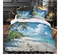 3D Print 3-Piece Bedding Set Home Decor Zipper Closure Super Tropical Beach Duvet Cover Breathable All Season for Children,Teenagers,Women Paradise Island ry Comforter Cover Single（135x200cm）