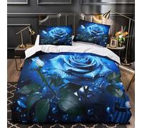 3D Print 3-Piece Bedding Set Room Decor Hidden Zipper Super Blue Rose Quilt Cover Durable Easy Care for Adults,Women,Teens Digital Fantasy Duvet Cover Super king（260x220cm）
