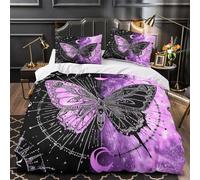 3D Print 3-Piece Bedding Set Room Decor Hidden Zipper Ultra Purple Butterfly Comforter Cover Hypoallergenic All Season for Youth,Kids,Teens Fantasy Celestial Quilt Cover King（220x240cm）