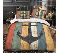 3D Print 3 Pieces Bedding Set Bedroom Decor Zipper Closure Design Nautical Anchor Duvet Cover Durable Easy Care for Teenagers,Women,Boys Rustic Coastal Decor Comforter Cover Single（135x200cm）
