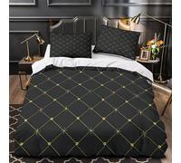 3D Print 3 Pieces Bedding Set Bedroom Decor Zipper Closure Super Luxury Diamond Comforter Cover Washable Wrinkle-Resistant for Teens,Boys,Women Gold Geometric Quilt Cover Super king（260x220cm）