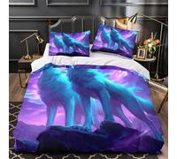 3D Print 3 Pieces Bedding Set Home Decor Extra Soft Wolf Howling Duvet Cover Durable Anti-allergic for Adults,Youth,Teens Fantasy Cosmic Comforter Cover Single（135x200cm）
