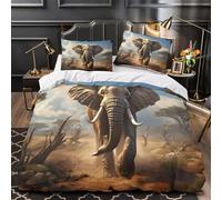 3D Print 3 Pieces Bedding Set Home Decor Hidden Zipper Super Soft African Elephant Quilt Cover Washable Hotel Quality for Adults,Kids,Teenagers Safari Wildlife Duvet Cover Super king（260x220cm）