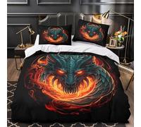 3D Print 3PCs Bedding Set Home Decor Design Extra Dragon Head Duvet Cover Easy Care Hotel Quality for Teenagers,Boys,Women Fantasy Mythical Creature Comforter Cover King（220x240cm）
