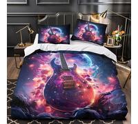 3D Print 3PCs Bedding Set Home Decor Zipper Closure Design Extra Soft Electric Guitar Duvet Cover Easy Care Hotel Quality for Teenagers,Boys,Women fantasy Cosmic Comforter Cover Single（135x200cm）