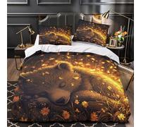 3D Print 3PCs Bedding Set Home Decor Zipper Closure Ultra Soft Sleeping Bear Quilt Cover Washable Wrinkle-Resistant for Women,Youth,Kids fantasy Duvet Cover Single（135x200cm）