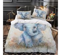 3D Printed 3 Pcs Bedding Set Bed Decor Hidden Zipper Super Soft Cute Baby Elephant Quilt Cover Durable Wrinkle-Resistant for Adults,Kids,Teenagers watercolor Painting Duvet Cover Single（140x200cm）