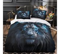3D Printed 3 Pcs Bedding Set Bedroom Decor Zipper Closure Super Electric Lion Face Comforter Cover Washable Wrinkle-Resistant for Teens,Boys,Women Fantasy Beast work Quilt Cover King（220x240cm）