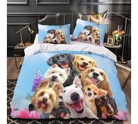 3D Printed 3 Pcs Bedding Set Happy Dogs Group Duvet Cover Home Decor Hidden Zipper Super Soft Breathable Durable Easy Care for Teens,Adults,Kids Coon Animal Collage Quilt Cover King（220x240cm）