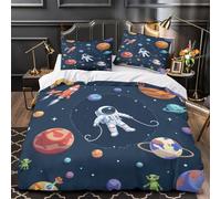 3D Printed 3 Pcs Bedding Set Home Decor Hidden Zipper Design Astronaut Floating Duvet Cover Durable Breathable for Kids,Women,Teenagers Coon Space Adventure Comforter Cover Double（200x200cm）