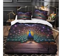 3D Printed 3 Pcs Bedding Set Home Decor Zipper Ultra Soft Peacock Display Quilt Cover Breathable All Season for Boys,Teenagers,Kids Fantasy Wildlife Duvet Cover Single（140x200cm）