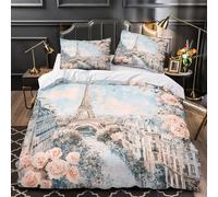 3D Printed 3 Pcs Bedding Set Room Decor Super Paris Eiffel Tower Duvet Cover Hypoallergenic Wrinkle-Resistant for Kids,Children,Teenagers Romantic Watercolor Comforter Cover Single（140x200cm）