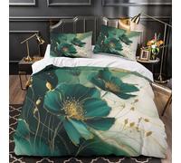 3D Printed 3 Pcs Bedding Set Room Decor Zipper Closure Design Extra Soft Abstract Floral Quilt Cover Breathable All Season for Adults,Kids,Youth Modern Green Gold Duvet Cover Double（200x200cm）
