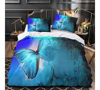 3D Printed 3-Piece Bedding Set Bedroom Decor Hidden Zipper Ultra Blue Butterfly Comforter Cover Breathable All Season for Girls,Kids,Adults Fantasy Digital Quilt Cover Double（200x200cm）