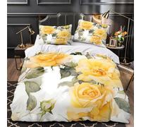3D Printed 3-Piece Bedding Set Bedroom Decor Zipper Closure Design Yellow Roses Comforter Cover Easy Care Machine Washable for Teens,Youth,Boys Watercolor Floral Quilt Cover Super king（260x220cm）