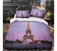 3D Printed 3-Piece Bedding Set Home Decor Hidden Zipper Extra Eiffel Tower Duvet Cover Washable Wrinkle-Resistant for Teenagers,Boys,Adults Night Illumination Comforter Cover Super king（260x220cm）