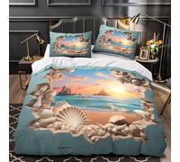 3D Printed 3-Piece Bedding Set Home Decor Hidden Zipper Extra Soft Seashell Frame Quilt Cover Breathable Wrinkle-Resistant for Adults,Boys,Teens Beach Sunset Duvet Cover Super king（260x220cm）