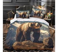 3D Printed 3-Piece Bedding Set Home Decor Hidden Zipper Super Wild Bear Standing Quilt Cover Easy Care Machine Washable for Teenagers,Boys,Women Mountain Wildlife Duvet Cover King（220x240cm）