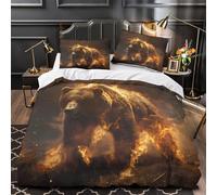 3D Printed 3-Piece Bedding Set Room Decor Zipper Super Soft Fire Bear Wild Quilt Cover Durable Hotel Quality for Girls,Youth,Teenagers fantasy Creature Duvet Cover King（220x240cm）