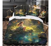 3D Printed 3 Pieces Bedding Set Bed Decor Zipper Super Soft Forest Girl Sitting Comforter Cover Hypoallergenic Machine Washable for Kids,Adults,Youth Fantasy Woodland Quilt Cover King（220x240cm）
