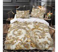 3D Printed 3 Pieces Bedding Set Home Decor Zipper Closure Extra Ornate Wall Decor Duvet Cover Washable Hypoallergenic for Teenagers,Youth,Boys Baroque Golden s Comforter Cover Double（200x200cm）