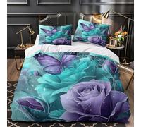 3D Printed 3PCs Bedding Set Bed Decor Zipper Closure Design Super Purple Butterfly Comforter Cover Washable Hypoallergenic for Boys,Girls,Adults Fantasy Floral Quilt Cover King（220x240cm）