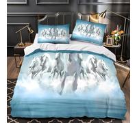 3D Printed 3PCs Bedding Set Bedroom Decor Super White Horses Galloping Comforter Cover Washable Hypoallergenic for Girls,Kids,Teenagers fantasy Quilt Cover Super king（260x220cm）