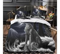 3D Printed 3PCs Bedding Set Home Decor Extra Wolf Howling Duvet Cover Hypoallergenic Machine Washable for Children,Youth,Women Night Forest Fantasy Comforter Cover Super king（260x220cm）