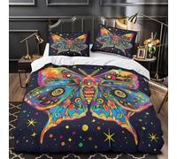 3D Printed 3PCs Bedding Set Home Decor Hidden Zipper Extra Vibrant Moth Quilt Cover Washable All Season for Adults,Kids,Girls psychedelic Fantasy Duvet Cover Super king（260x220cm）