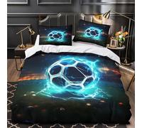 3D Printed 3PCs Bedding Set Home Decor Hidden Zipper Super Electric Soccer Ball Duvet Cover Durable Easy Care for Adults,Youth,Children Fantasy Sports Comforter Cover Single（140x200cm）