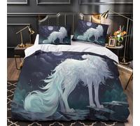 3D Printed 3PCs Bedding Set Home Decor Zipper Extra Soft White Wolf Standing Duvet Cover Breathable All Season for Teenagers,Girls,Children fantasy Night Comforter Cover Super king（260x220cm）