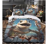 3D Printed 3PCs Bedding Set Room Decor Hidden Zipper Super Soft Sea Turtle Breaking Wall Quilt Cover Durable All Season for Teens,Adults,Women Coon Animated Duvet Cover Super king（260x220cm）