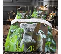 3D Printed 3PCs Bedding Set Room Decor Zipper Closure Ultra Koala Holding Branch Comforter Cover Breathable Wrinkle-Resistant for Kids,Teens,Boys wild Animal Nature Quilt Cover Single（140x200cm）